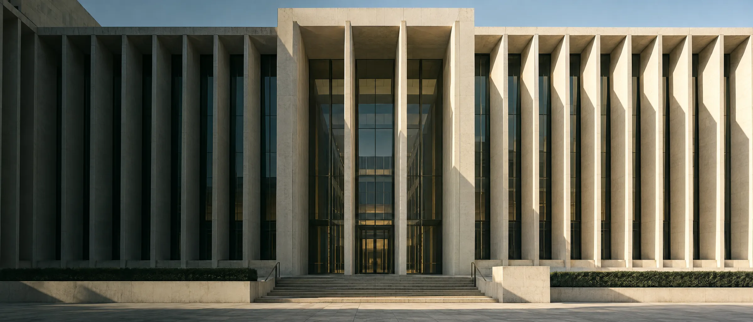 Imagem ilustrativa: fachada modernista com brise-soleil em concreto claro